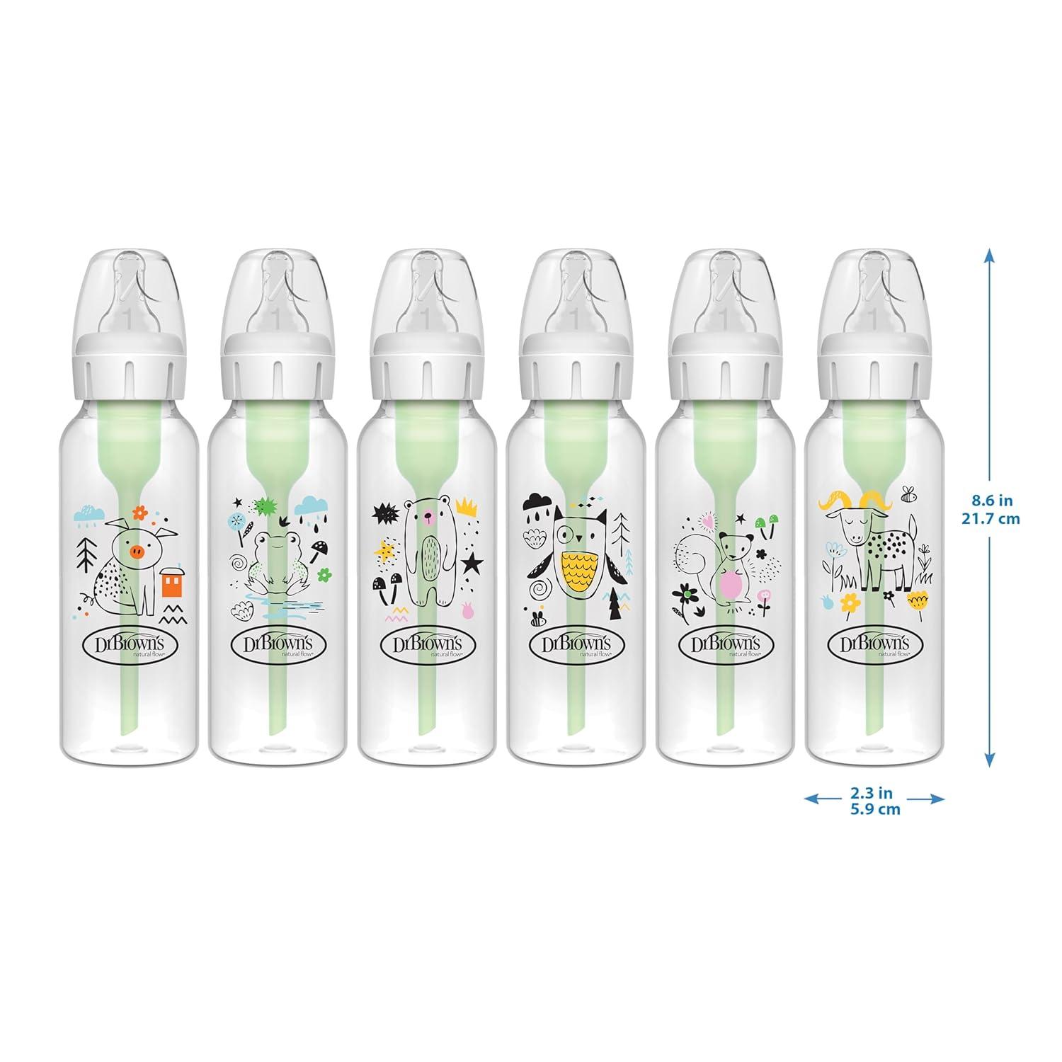 image:imageDr Browns Natural Flow AntiColic Options Narrow Baby Bottle Goat and Squirrel 8 oz250 mL with Level 1 Slow Flow Nipple BPA Free 0m 2Pack1 Count Pack of 2
