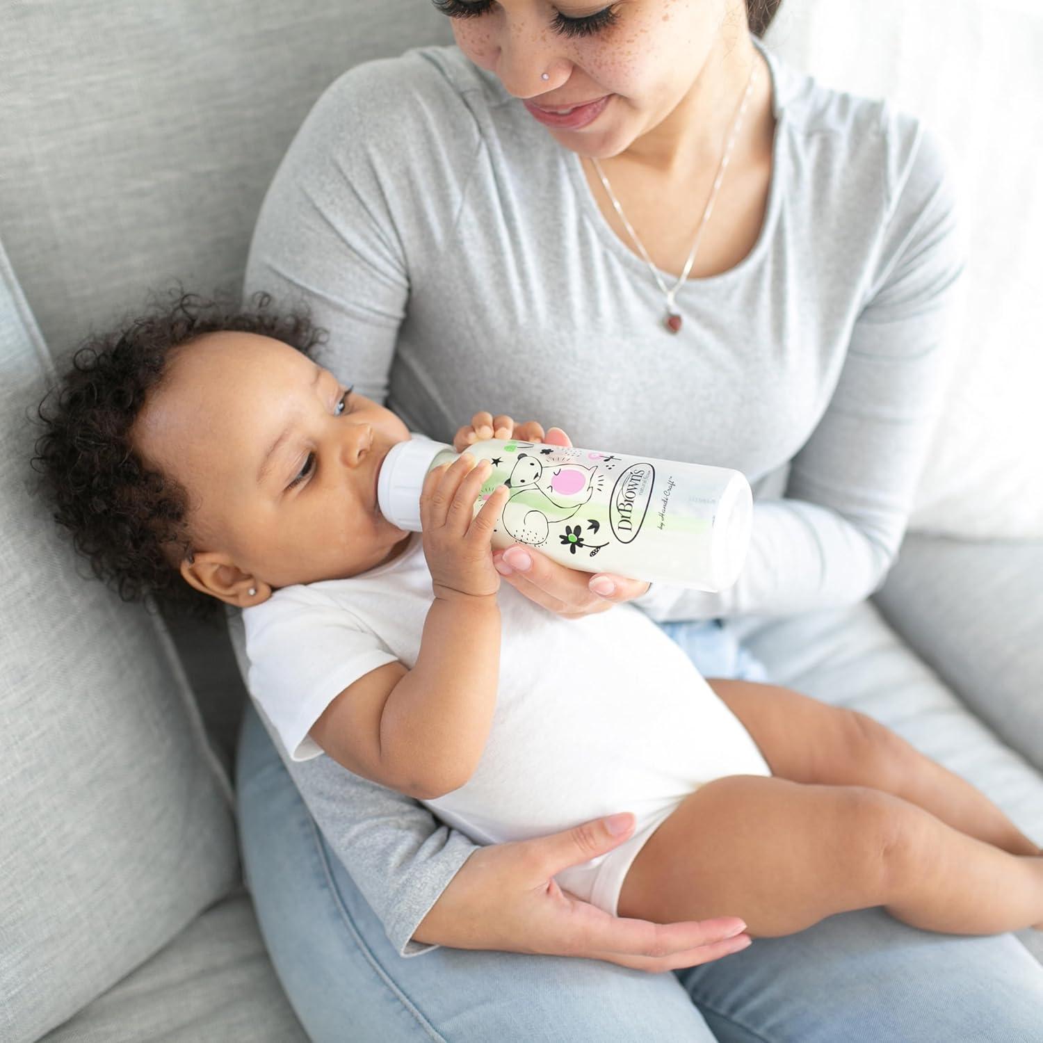 image:imageDr Browns Natural Flow AntiColic Options Narrow Baby Bottle Goat and Squirrel 8 oz250 mL with Level 1 Slow Flow Nipple BPA Free 0m 2Pack1 Count Pack of 2