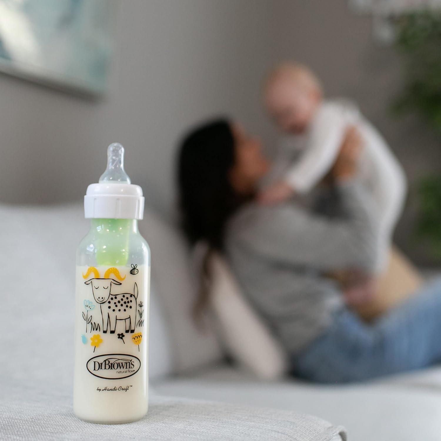 image:imageDr Browns Natural Flow AntiColic Options Narrow Baby Bottle Goat and Squirrel 8 oz250 mL with Level 1 Slow Flow Nipple BPA Free 0m 2Pack1 Count Pack of 2