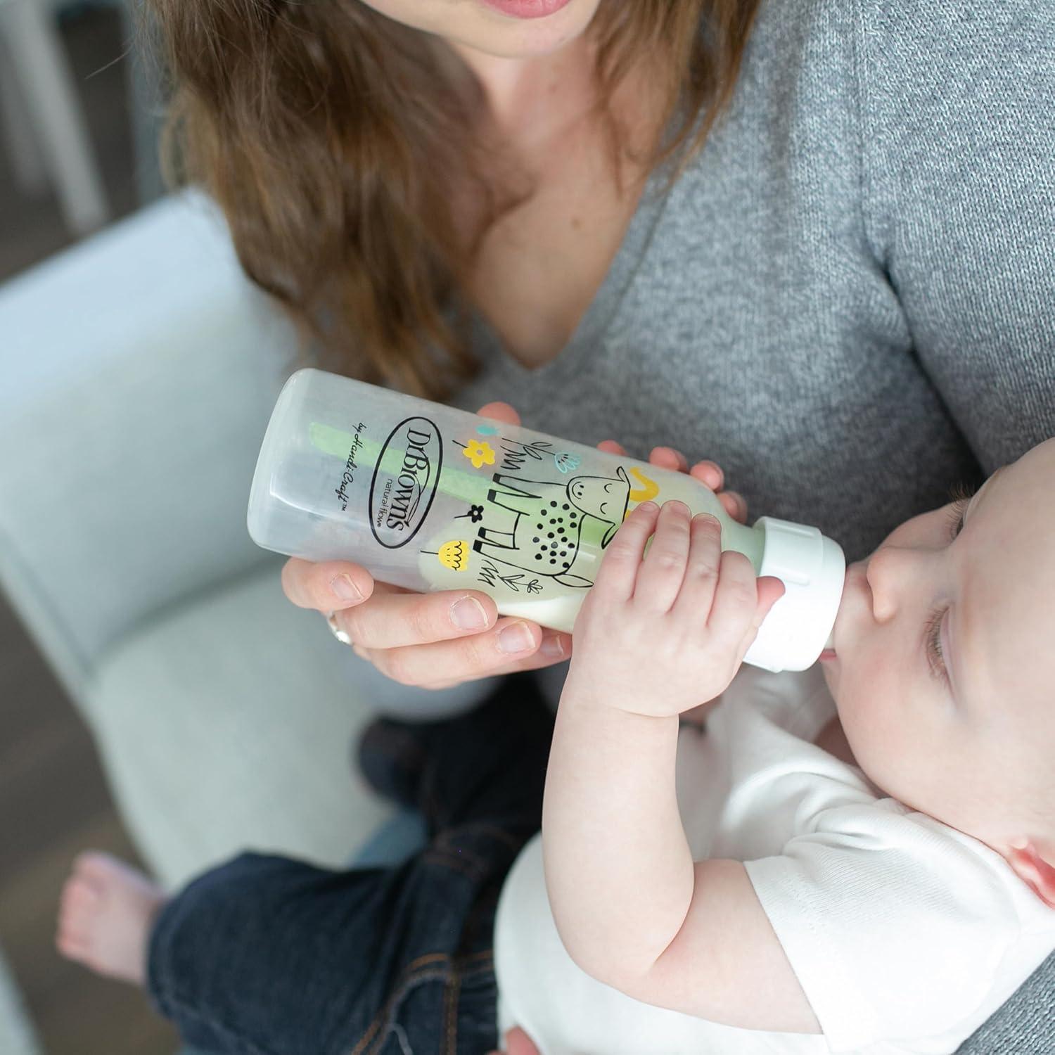 image:imageDr Browns Natural Flow AntiColic Options Narrow Baby Bottle Goat and Squirrel 8 oz250 mL with Level 1 Slow Flow Nipple BPA Free 0m 2Pack1 Count Pack of 2