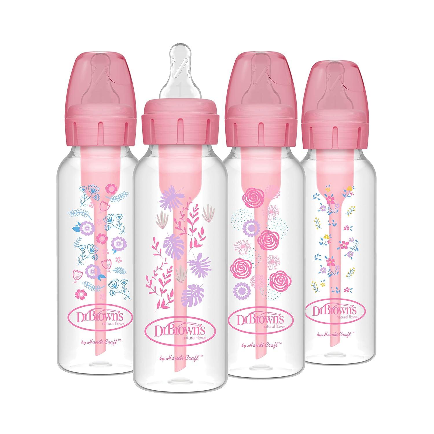 image:imageDr Browns Natural Flow AntiColic Options Narrow Baby Bottles Floral Designs 8oz250mL Pink 0m amp Dr Browns Natural Flow Preemie Flow Narrow Baby Bottle Silicone Nipple 6 Count