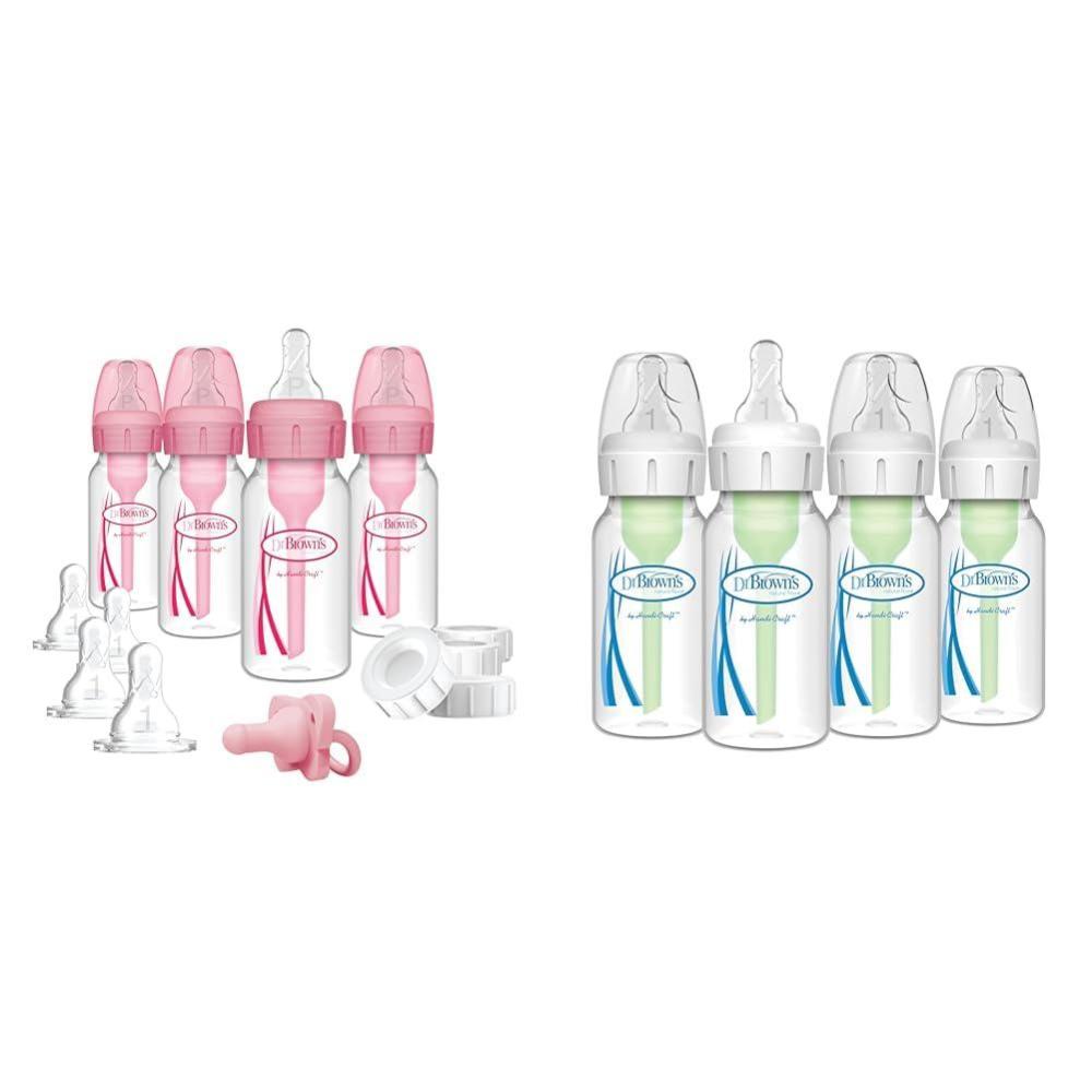 image:imageDr Browns AntiColic 4 Piece Pink Feeding Set with Slow Flow Nipples amp Dr Browns 4 Pack AntiColic 4 oz Narrow Baby Bottles