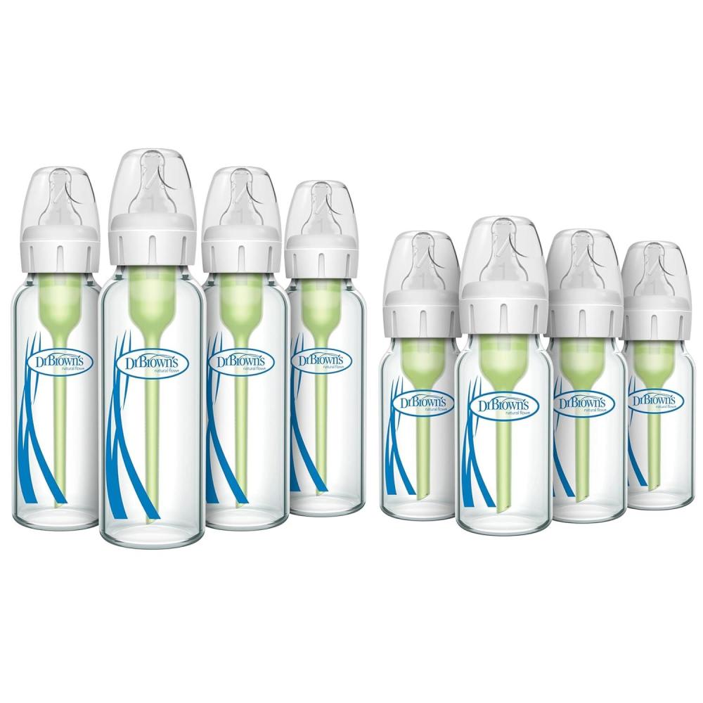 image:imageDr Browns AntiColic Options Narrow Glass Baby Bottle with Level 1 Slow Flow Nipple BPAFree 0m 4 oz120mL 4Pack 8oz250mL 4Pack