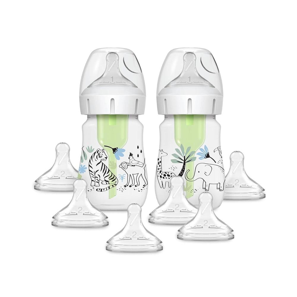 image:imageDr Browns AntiColic Options WideNeck Baby Bottle Designer Edition Dino Decos 9oz270mL Level 1 Nipple 2Pack 0m with 6Pack Level 2 Nipples2 Pack 5 oz Jungle with 6 Pack Level 2 Nipples