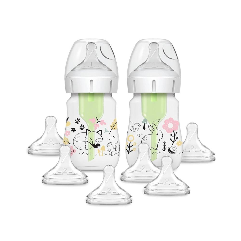 image:imageDr Browns AntiColic Options WideNeck Baby Bottle Designer Edition Dino Decos 9oz270mL Level 1 Nipple 2Pack 0m with 6Pack Level 2 Nipples2 Pack 5 oz Woodland with 6 Pack Level 2 Nipples