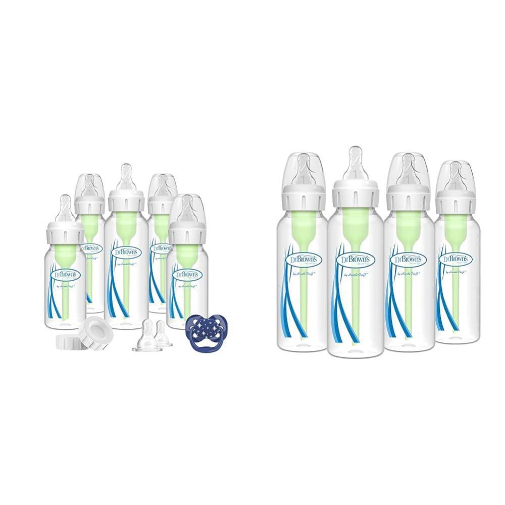image:imageDr Browns AntiColic Options Narrow Baby Bottle Gift Set with 4 Slow Flow 8 oz Bottles Pacifier and Travel Caps