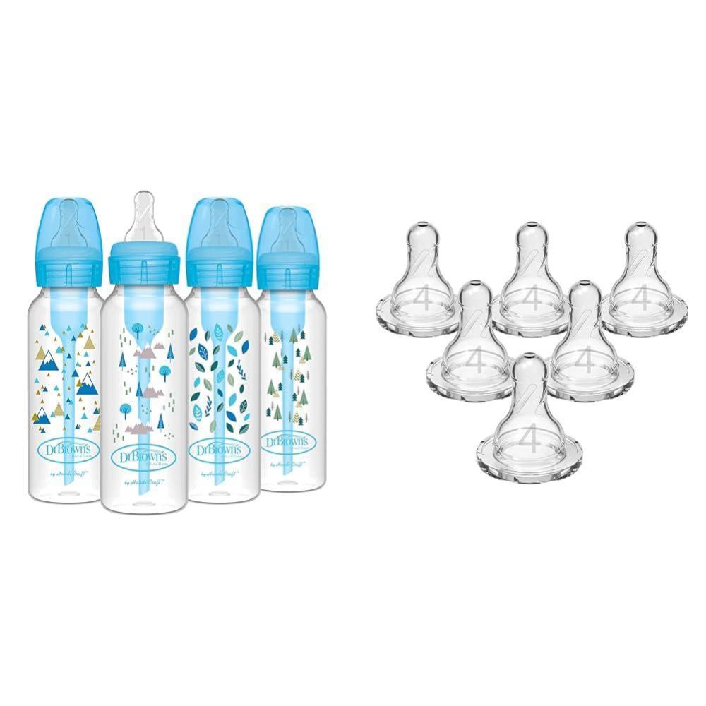 image:imageDr Browns AntiColic Options Narrow Baby Bottle with Level 1 Slow Flow Nipples 0m 4 Bottles amp Level 4 Fast Flow Narrow Bottle Nipples 9m 6 Pack