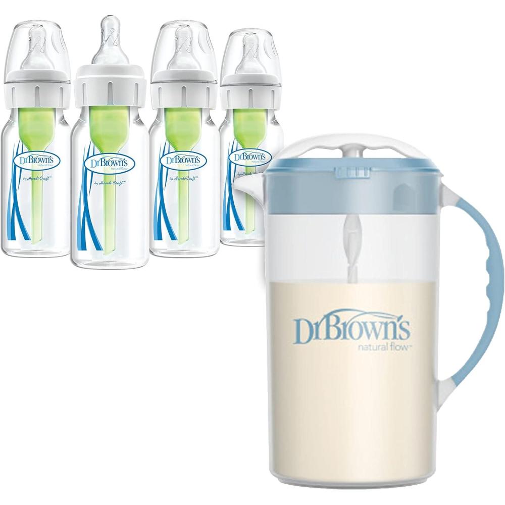 image:imageDr Browns Baby Formula Mixing Pitcher 36oz Blue with AntiColic Options Narrow Baby Bottles 4 Pack 4 ozVariety Pack Blue and 4Pack 4oz Bottles