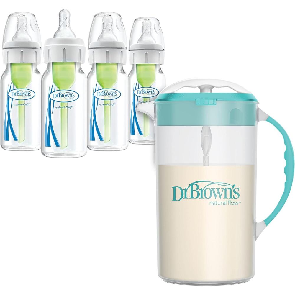 image:imageDr Browns Baby Formula Mixing Pitcher 36oz Blue with AntiColic Options Narrow Baby Bottles 4 Pack 4 ozVariety Pack Teal and 4Pack 4oz Bottles