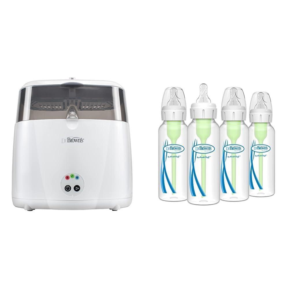 image:imageDr Browns Deluxe Electric Sterilizer for Baby Bottles and Other Baby Essentials amp Natural Flow AntiColic Options Narrow Baby Bottles 8 oz250 mL with Level 1 Slow Flow Nipple 4 Pack 0m
