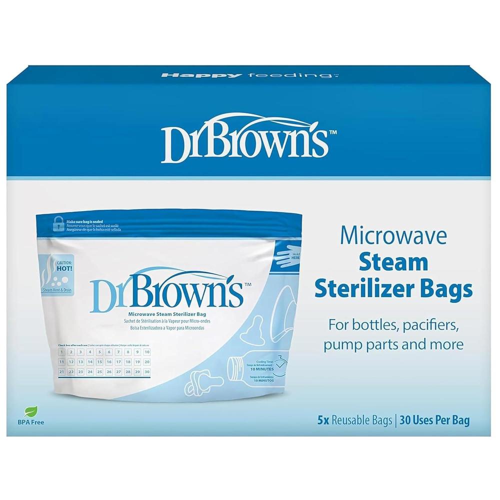 image:imageDr Browns Microwave Steam Sterilizer Bags for Baby Bottles Pacifiers Pump Parts and Accessories Travel Baby Bottle Sterilizer 30 Uses per Bag 5 Count Pack of 1Microwave Sterilizer Bags