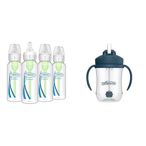 image:imageDr Browns Natural Flow AntiColic Options Narrow Baby Bottle 8 oz250 mL Level 1 Slow amp Milestones Babys First Straw Cup Training Cup Weighted Straw Dark Blue 6m