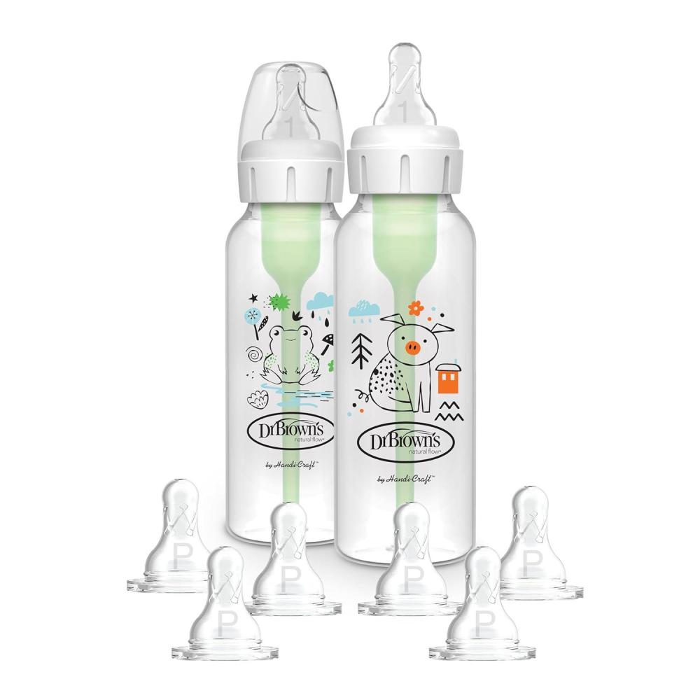 image:imageDr Browns Natural Flow AntiColic Options Narrow Baby Bottle Bear amp Owl 8 oz250 mL with Level 1 Slow Flow Nipple BPA free 0m 2Pack and Preemie Flow 6Pack NipplesPig Frog with Preemie Nipples