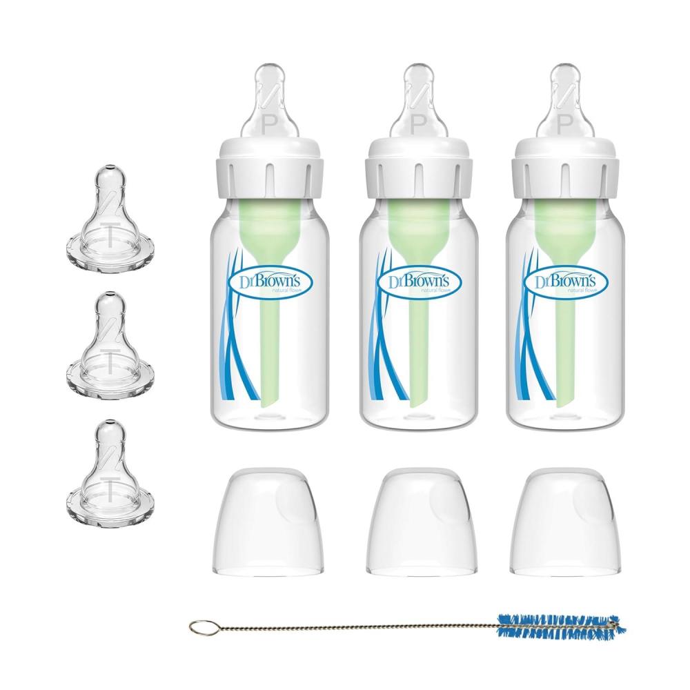 image:imageDr Browns Preemie Flow Bottle Set AntiColic Options Baby Bottles with Preemie Flow and Level T Nipples 4oz120mL 0m 3 Pack