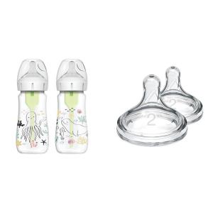 image:imageDr Browns AntiColic Options  WideNeck Baby Bottle Designer Edition  Natural Flow Level 2 WideNeck Baby Bottle Silicone Nipple Medium Flow 3m2 Pack  9 oz  Ocean  2 Pack  WideNeck Level 2 Nipples