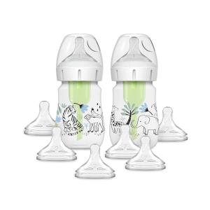 image:imageDr Browns AntiColic Options  WideNeck Baby Bottle Designer Edition Dino Decos 9oz270mL Level 1 Nipple 2Pack 0m with 6Pack Level 2 Nipples2 Pack  5 oz  Jungle with 6 Pack  Level 2 Nipples