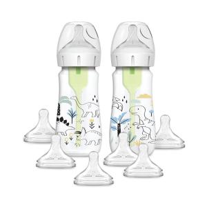image:imageDr Browns AntiColic Options  WideNeck Baby Bottle Designer Edition Dino Decos 9oz270mL Level 1 Nipple 2Pack 0m with 6Pack Level 2 Nipples2 Pack  9 oz  Dinosaur with 6 Pack  Level 2 Nipples