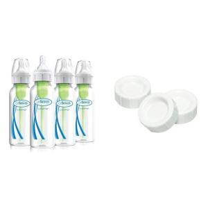 image:imageDr Browns AntiColic Options Narrow Baby Bottles 8 oz 4 Pack with Slow Flow Nipple 0m and Travel Caps Narrow 3 Pack