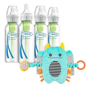 image:imageDr Browns AntiColic Options Narrow Baby Bottles Level 1 Nipples 0m 8oz 4Pack and Gripebelt for Natural Colic Gas and Upset Stomach Relief in Babies and Toddlers Blue MonsterBlue Monster Gripebelt 8oz