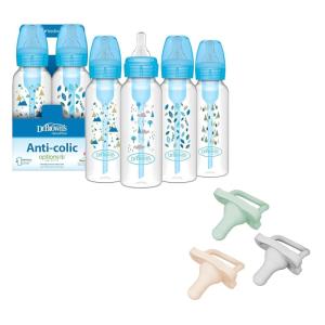 image:imageDr Browns AntiColic Options Narrow Baby Bottles Nature Designs 8oz Slow Flow Nipples 4Pack with HappyPaci Silicone Pacifiers 06m 3 Count