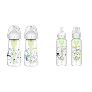 image:imageDr Browns AntiColic Options WideNeck 9oz amp Narrow 8oz Baby Bottles Dino Decos amp Squirrel amp Goat Level 1 Nipples 0m 2Packs