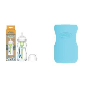 image:imageDr Browns AntiColic Options WideNeck Glass Baby Bottle 9 oz Level 1 Slow Flow Nipple Protective Sleeves for 9 oz Bottles