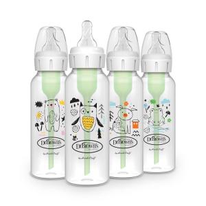 image:imageDr Browns Natural Flow AntiColic Options Narrow Baby Bottle 8 oz250 mL with Level 1 Slow Flow Nipple BPA Free 0m Bear Owl Pig Frog 4Pack