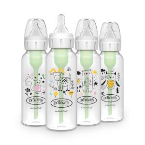 image:imageDr Browns Natural Flow AntiColic Options Narrow Baby Bottle 8 oz250 mL with Level 1 Slow Flow Nipple BPA Free 0m Squirrel Goat Bear Owl 4Pack