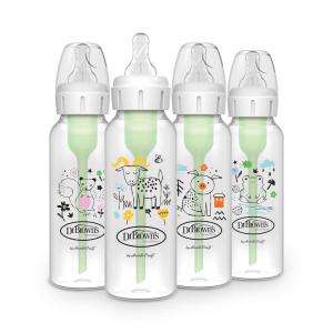 image:imageDr Browns Natural Flow AntiColic Options Narrow Baby Bottle 8 oz250 mL with Level 1 Slow Flow Nipple BPA Free 0m Squirrel Goat Pig Frog 4Pack