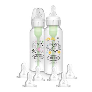 image:imageDr Browns Natural Flow AntiColic Options Narrow Baby Bottle Bear amp Owl 8 oz250 mL with Level 1 Slow Flow Nipple BPA free 0m 2Pack and Preemie Flow 6Pack NipplesSquirrel  Goat with Level 2 Nipples