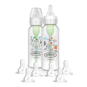 image:imageDr Browns Natural Flow AntiColic Options Narrow Baby Bottle Bear amp Owl 8 oz250 mL with Level 1 Slow Flow Nipple BPA free 0m 2Pack and Preemie Flow 6Pack NipplesPig  Frog  with Level 2 Nipples