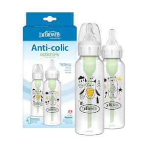 image:imageDr Browns Natural Flow AntiColic Options Narrow Baby Bottle Bear and Owl 8 oz250 mL with Level 1 Slow Flow Nipple BPA Free 0m 2Pack1 Count Pack of 2