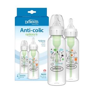image:imageDr Browns Natural Flow AntiColic Options Narrow Baby Bottle Frog and Pig 8 oz250 mL with Level 1 Slow Flow Nipple BPAFree 0m 2Pack1 Count Pack of 12