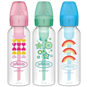 image:imageDr Browns Natural Flow AntiColic Options Narrow Sippy Bottle Starter Kit 8oz250mL with Level 3 MediumFast Flow Nipple and 100 Silicone Soft Sippy Spout 3 Pack Green Blue amp Pink 6m