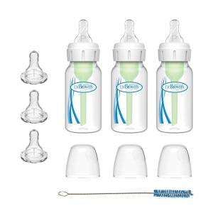 image:imageDr Browns Preemie Flow Bottle Set AntiColic Options Baby Bottles with Preemie Flow and Level T Nipples 4oz120mL 0m  3 Pack
