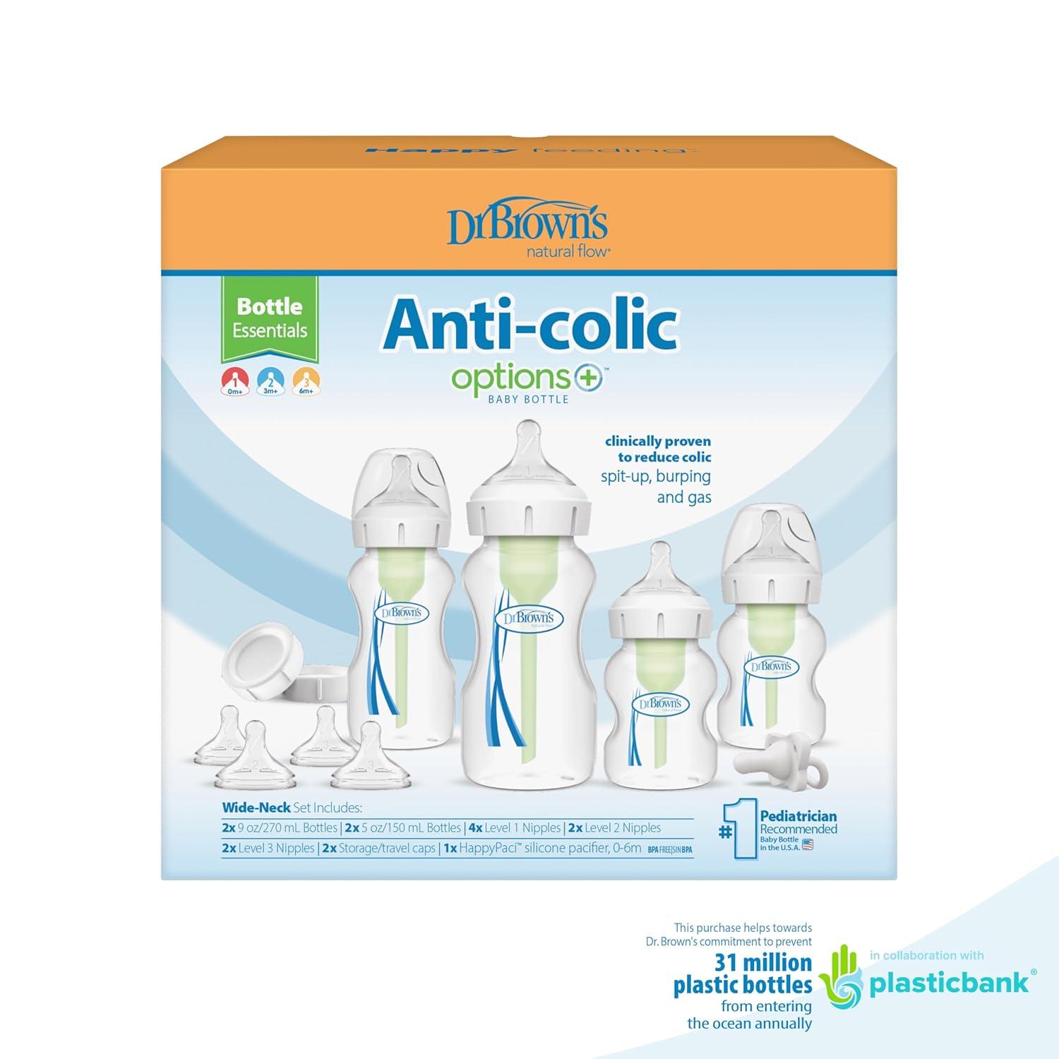 image:imageDr Browns AntiColic Options WideNeck Baby Bottle Feeding Set 5 oz9 oz with Bottle Travel Caps Packaging May VaryBottle Feeding Essentials