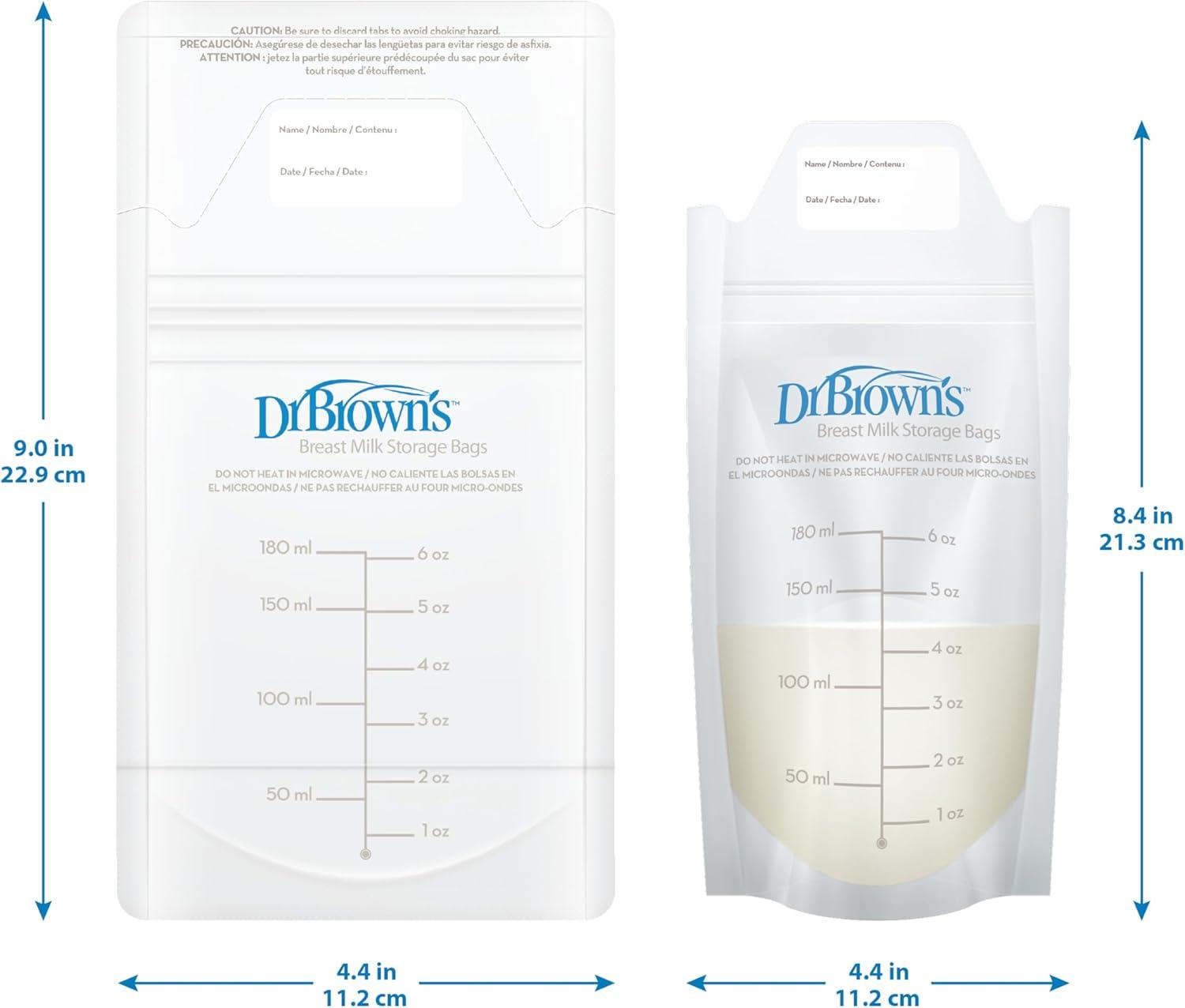 image:imageDr Browns Breast Milk Storage Bags Disposable and Durable Bags for Freezing amp Heating Breast Milk 100 ct 6 oz Bags BPA free100 Count