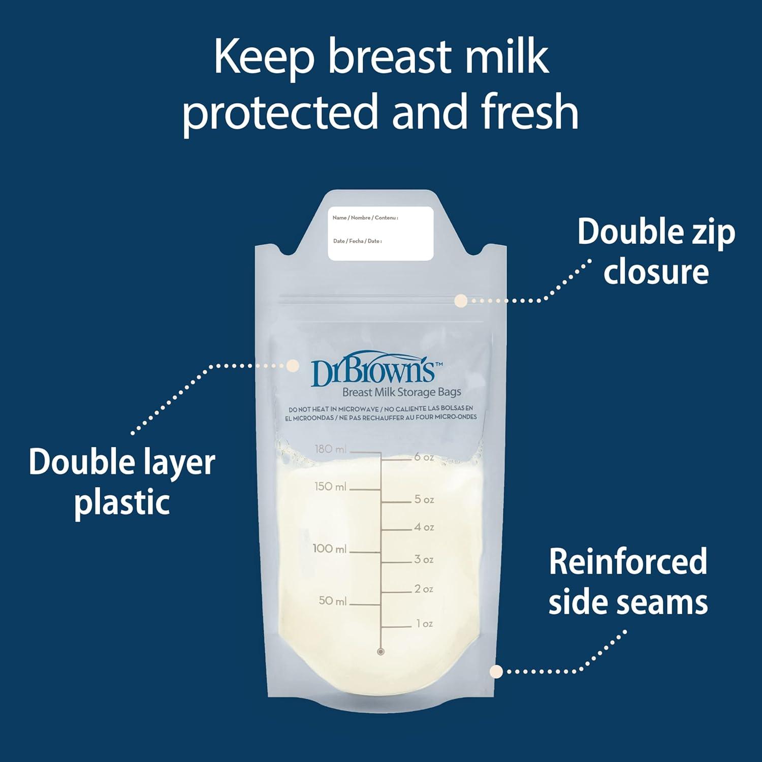 image:imageDr Browns Breast Milk Storage Bags Disposable and Durable Bags for Freezing amp Heating Breast Milk 100 ct 6 oz Bags BPA free50 Count