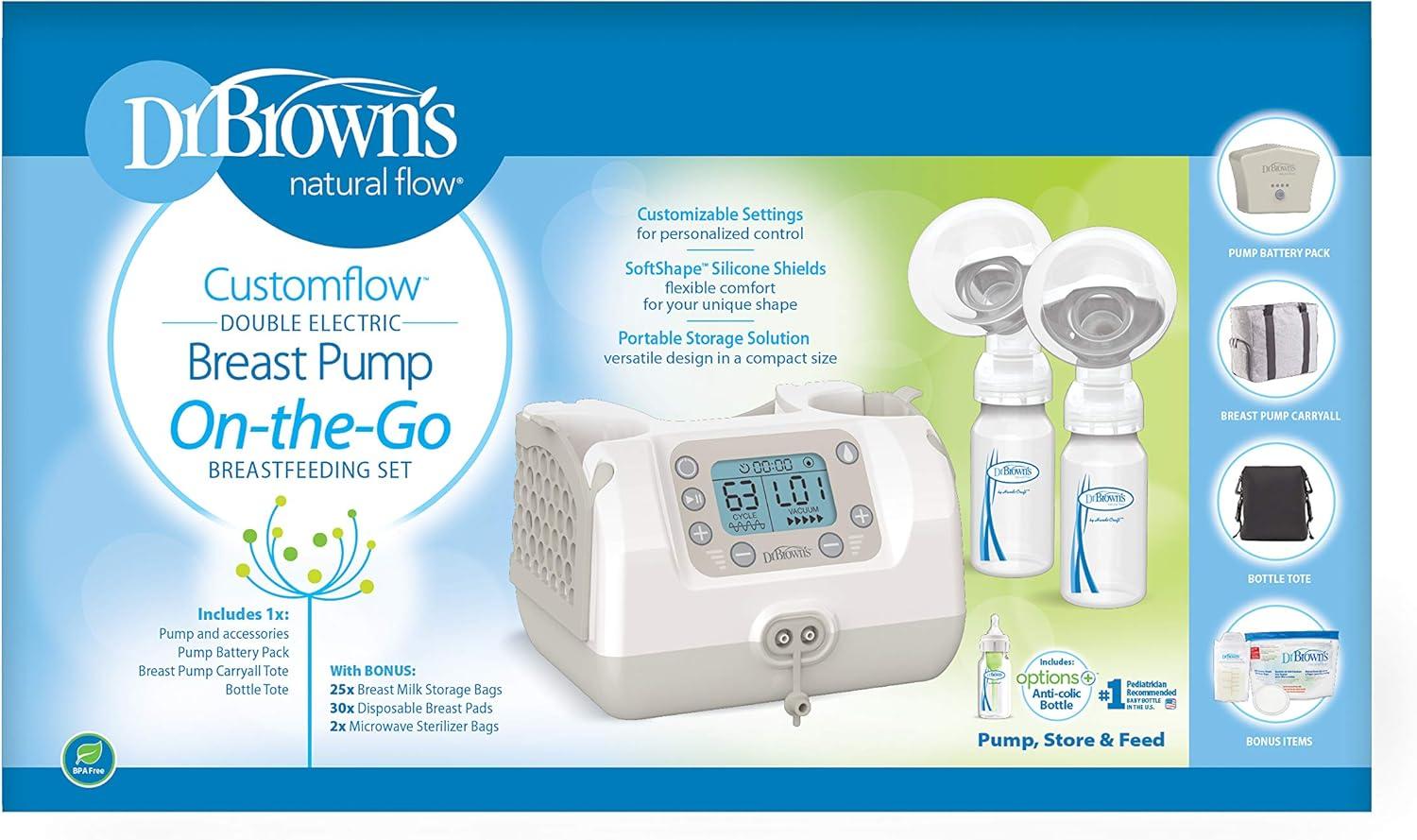 image:imageDr Browns Customflow Hospital Strength Double Electric Breast Pump with Adjustable Settings Includes Breast Milk Collection Bottles Flanges amp Other Pumping EssentialsOnthego Breast Pump Gift Set