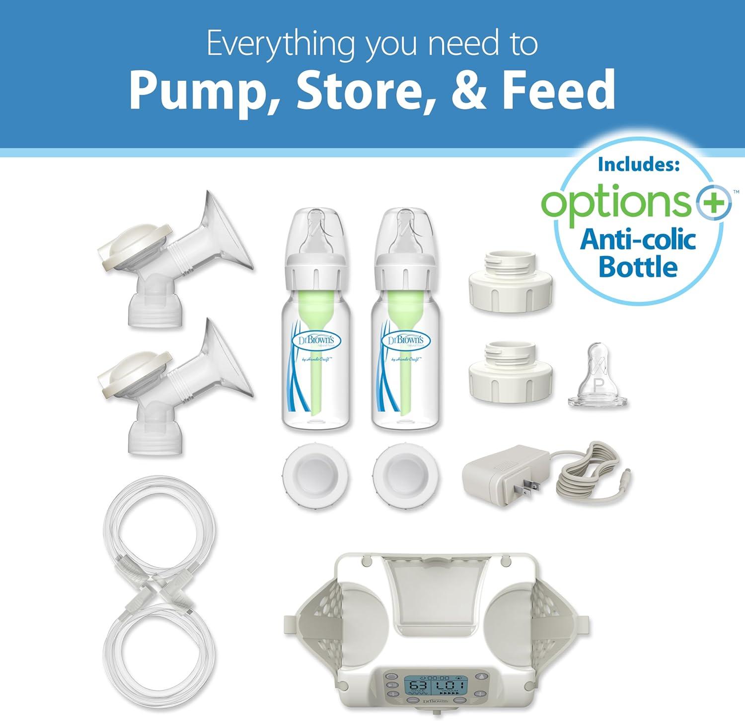 image:imageDr Browns Customflow Hospital Strength Double Electric Breast Pump with Adjustable Settings Includes Breast Milk Collection Bottles Flanges amp Other Pumping EssentialsBreast Pump Gift Set
