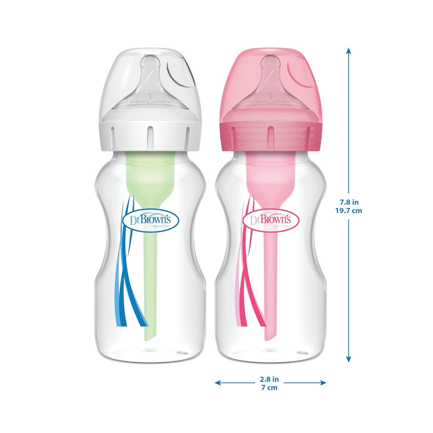image:imageDr Browns Natural Flow AntiColic Options WideNeck Baby Bottles 9 oz270 mL with Level 1 Slow Flow Nipple 4 Count 0m1Pack 5oz Clear