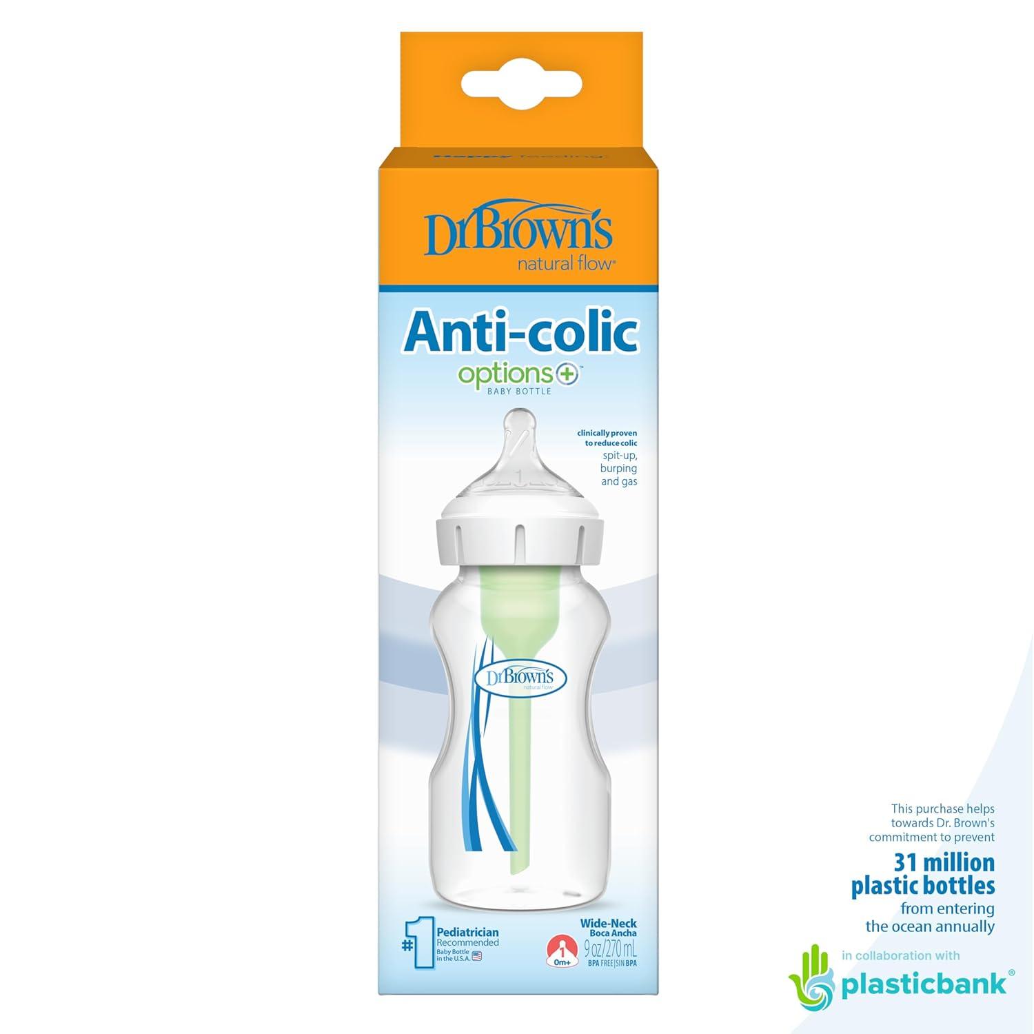 image:imageDr Browns Natural Flow AntiColic Options WideNeck Baby Bottles 9 oz270 mL with Level 1 Slow Flow Nipple 4 Count 0m1Pack 5oz Clear