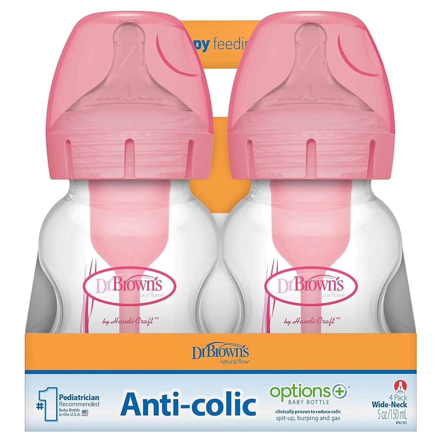 image:imageDr Browns Natural Flow AntiColic Options WideNeck Baby Bottles 9 oz270 mL with Level 1 Slow Flow Nipple 4 Count 0m4Pack 9oz Clear
