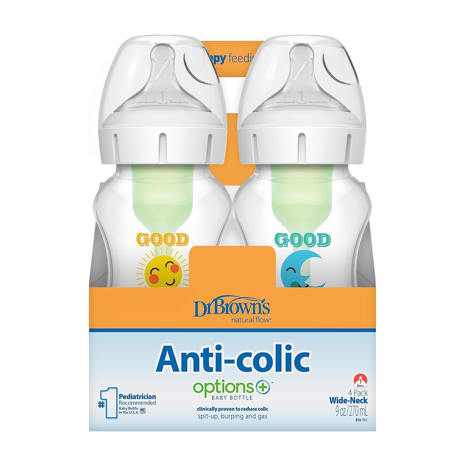 image:imageDr Browns Natural Flow AntiColic Options WideNeck Baby Bottles 9 oz270 mL with Level 1 Slow Flow Nipple 4 Count 0m6Pack 9oz Clear