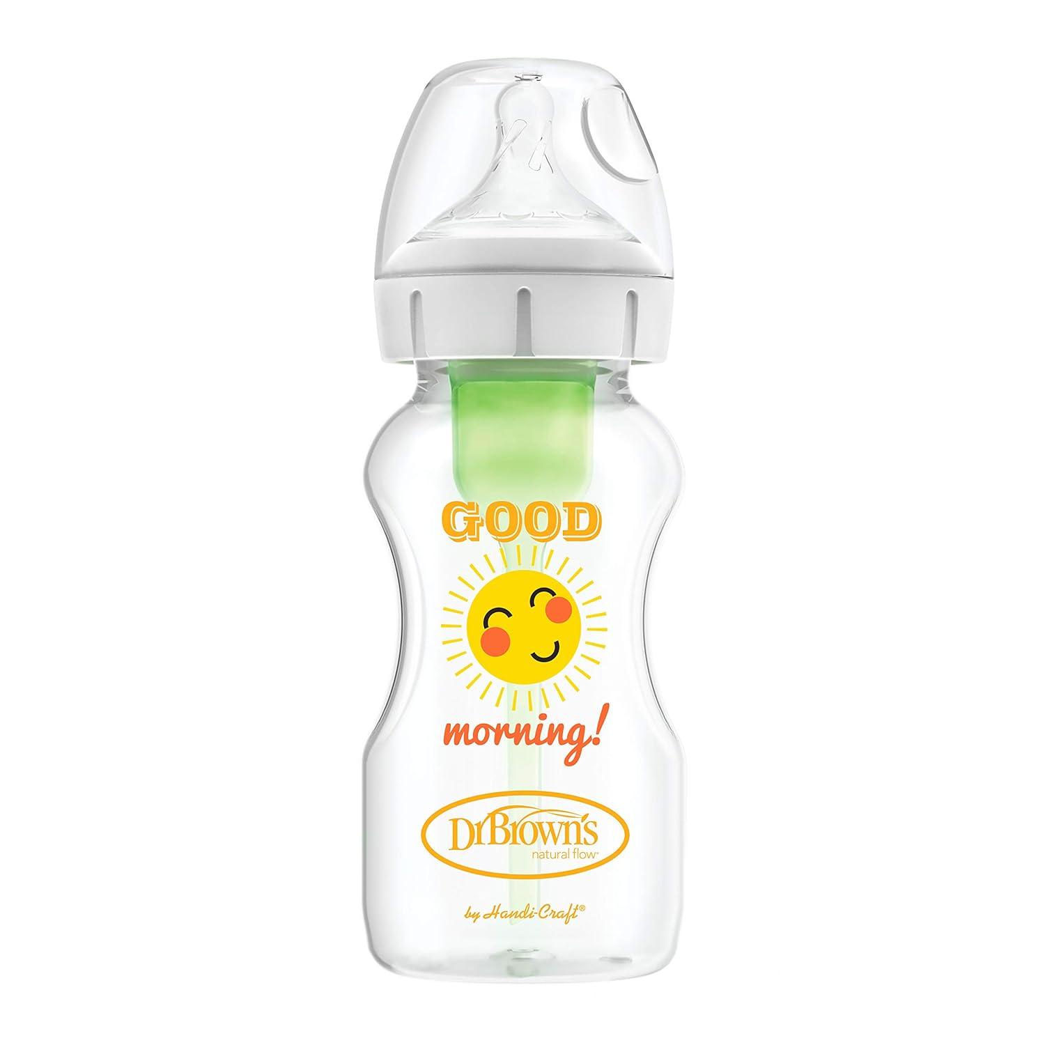 image:imageDr Browns Natural Flow AntiColic Options WideNeck Baby Bottles 9 oz270 mL with Level 1 Slow Flow Nipple 4 Count 0m6Pack 9oz Clear