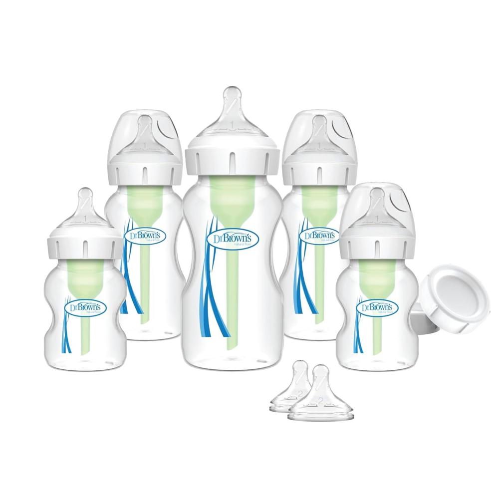 image:imageDr Browns AntiColic Options WideNeck Baby Bottle Feeding Set 5 oz9 oz with Bottle Travel Caps Packaging May VaryNewborn Feeding Set