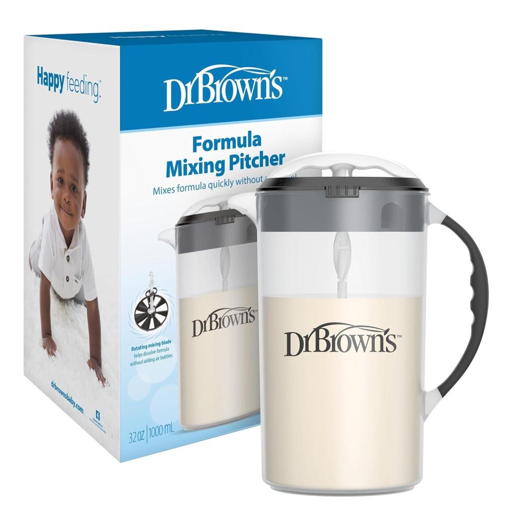 image:imageDr Browns Baby Formula Mixing Pitcher with Adjustable Stopper Locking Lid amp No Drip Spout Black BPA Free 36oz 1 Pack32 Ounces