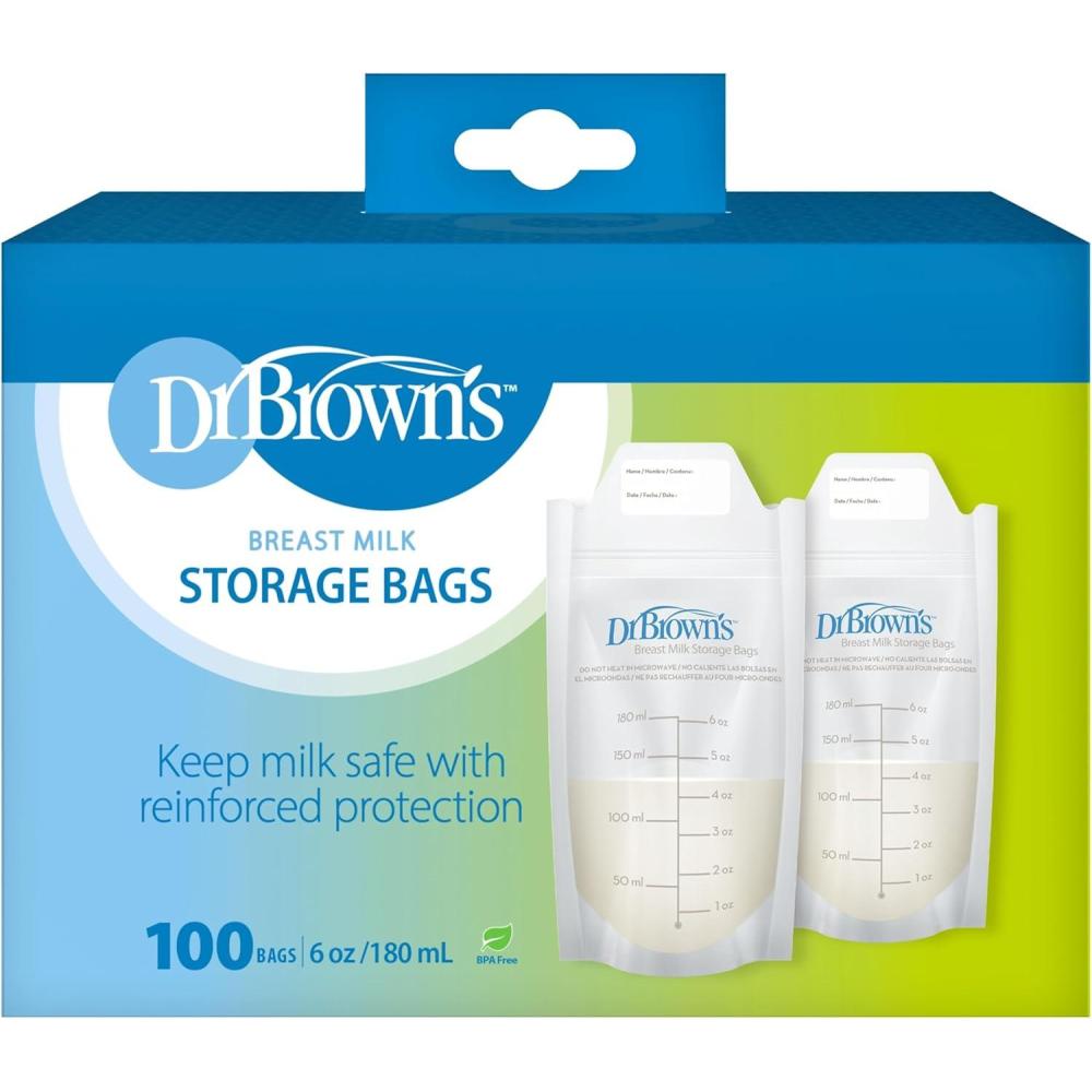 image:imageDr Browns Breast Milk Storage Bags Disposable and Durable Bags for Freezing amp Heating Breast Milk 100 ct 6 oz Bags BPA free100 Count