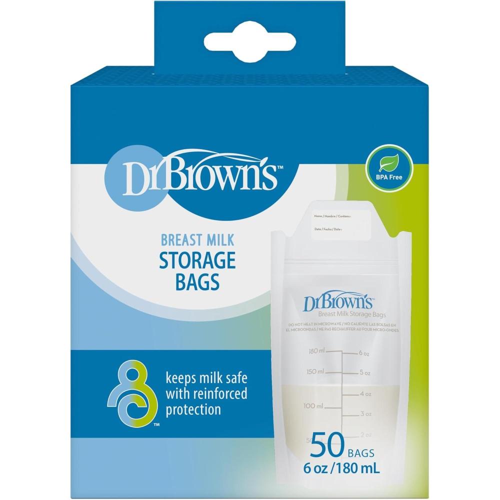 image:imageDr Browns Breast Milk Storage Bags Disposable and Durable Bags for Freezing amp Heating Breast Milk 100 ct 6 oz Bags BPA free50 Count