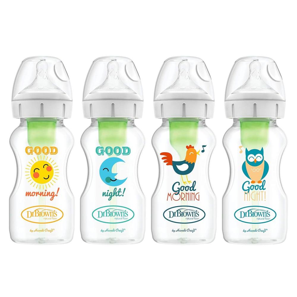 image:imageDr Browns Natural Flow AntiColic Options WideNeck Baby Bottles 9 oz270 mL with Level 1 Slow Flow Nipple 4 Count 0m6Pack 9oz Clear
